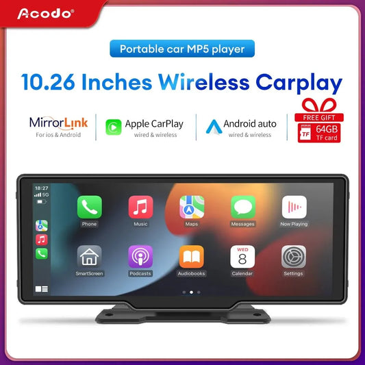 10.26inch Carplay MP5 Player Portable BT Touch Srceen Wireless Carplay Android Auto Car Radio for Apple Or Android Video Stereo