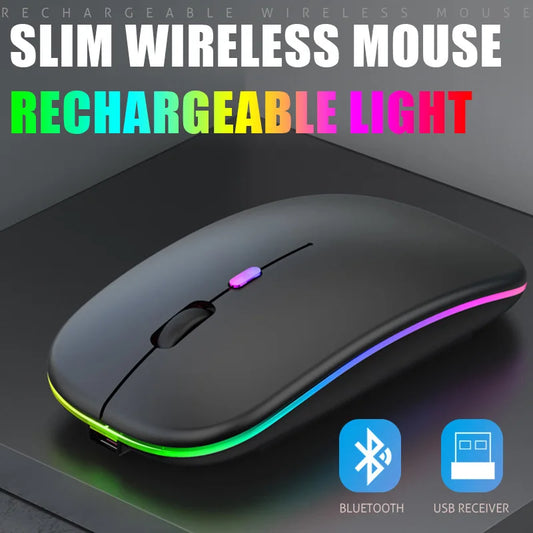 Bluetooth 5.0 Wireless With USB Rechargeable RGB Mouse BT5.2 For Laptop Computer PC Macbook Gaming Mouse 2.4GHz 1600DPI