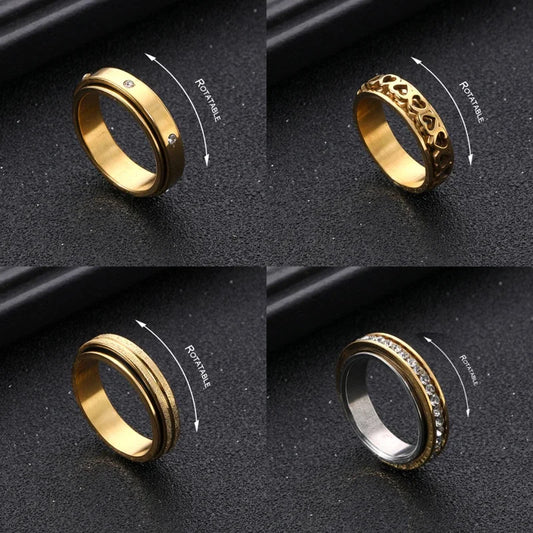 Anti Stress Anxiety Fidget Spinner Couple Rings For Lovers Heart Rotating Stainless Steel Wedding Band Knuckle Ring Jewelry Gift
